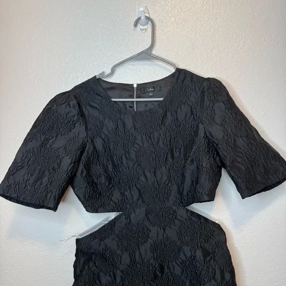 Lulus Romantic Reunion Black Jacquard Cutout Mini Dress Size Large - Picture 2 of 9